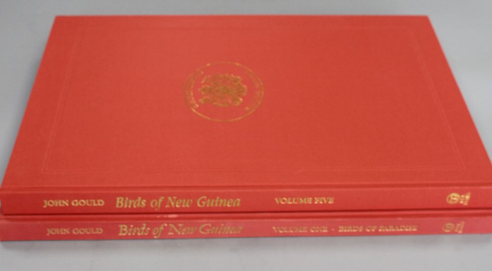 Gould, John - The Birds of New Guinea, facsimile edition, vols 1 and 5, folio, gilt titled red cloth, with publishers original boxes,